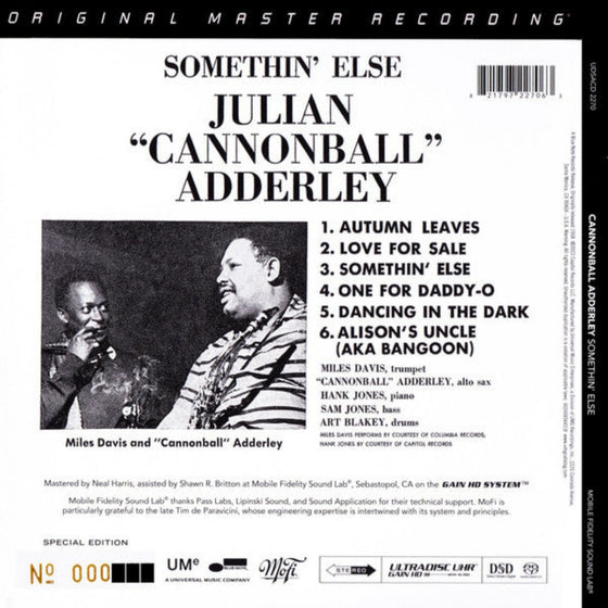 Cannonball Adderley - Somethin' Else (SACD, MOFI, LIMITED NUMBERED EDITION) - Audiophile