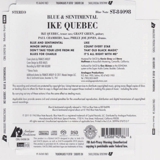 Ike Quebec – Blue & Sentimental (Hybrid SACD) - Audiophile