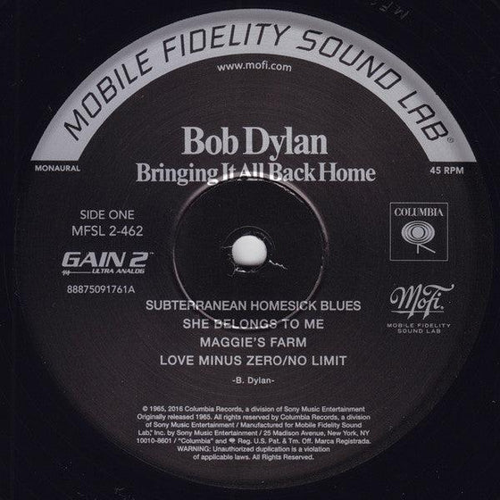 Bob Dylan – Bringing It All Back Home (2LP, 45RPM, Mono, Ultra Analog, Half-speed Mastering) - AudioSoundMusic