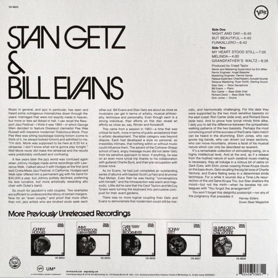 Stan Getz & Bill Evans – Previously Unreleased Recordings AUDIOPHILE