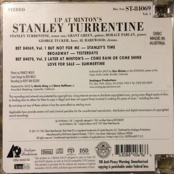 Stanley Turrentine – Up At "Minton's", Vol. 1 (Hybrid SACD)