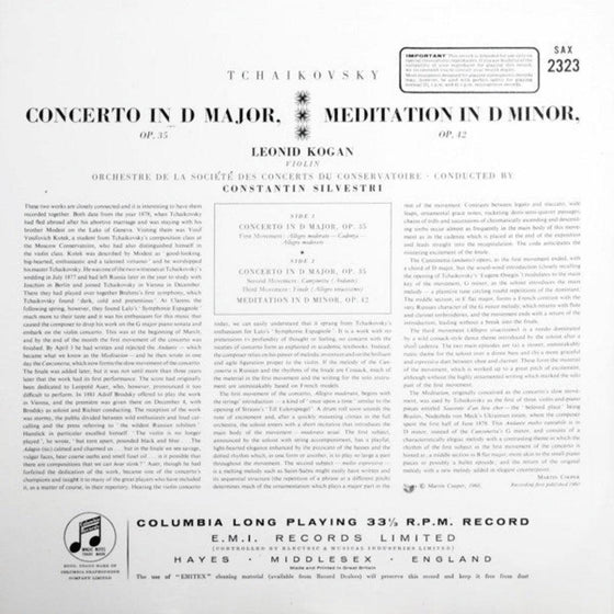 Tchaikovsky - Violin concerto - Leonid Kogan & Constantin Silvestri, Orchestre De La Société Des Concerts Du Conservatoire - AudioSoundMusic