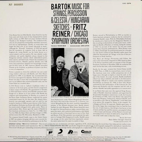 Bartok - Music For Strings, Percussion and Celesta - Hungarian Sketches - Fritz Reiner - Chicago Symphony Orchestra (200g) - AudioSoundMusic