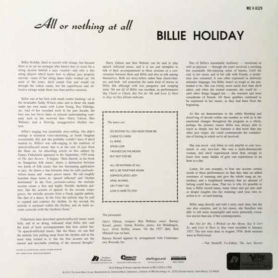 Billie Holiday - All Or Nothing At All (2LP, Mono, 45RPM, 180g) - AudioSoundMusic