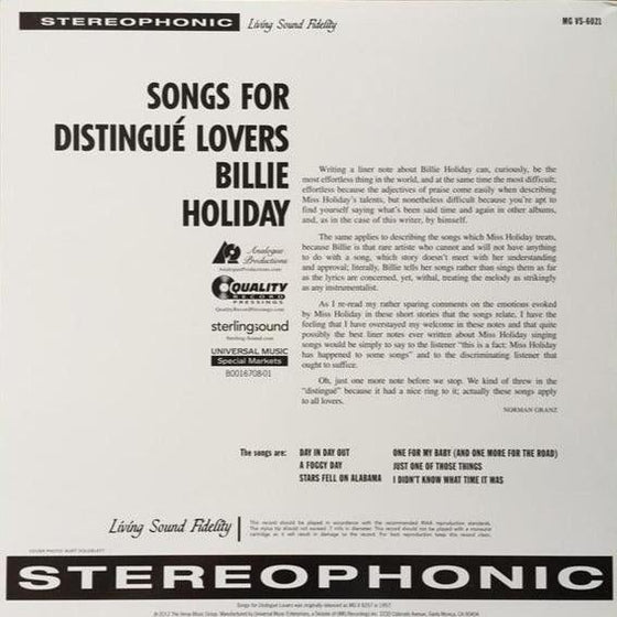 Billie Holiday - Songs For Distingue Lovers (2LP, 45RPM) - AudioSoundMusic