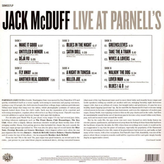 Brother Jack McDuff - Live At Parnell's (3LP, Digitally restored) - AudioSoundMusic