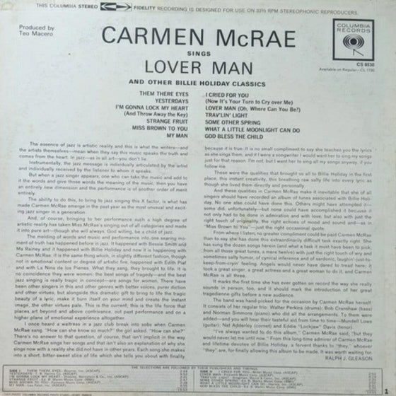 Carmen McRae - Sings Lover Man & Other Billie Holiday Classics - AudioSoundMusic