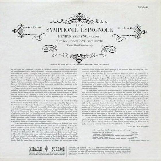 Edouard Lalo - Symphonie espagnole - Henryk Szeryng & Walter Hendl (200g) - AudioSoundMusic