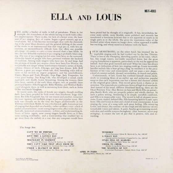 Ella Fitzgerald and Louis Armstrong - Ella and Louis (2LP, 45RPM, 180g) - AudioSoundMusic