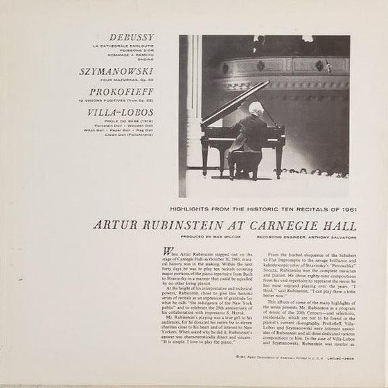 Highlights From Rubinstein at Carnegie Hall - Debussy, Szymanowski, Prokofiev, Villa-Lobos (Limited numbered edition - Number 140) - AudioSoundMusic