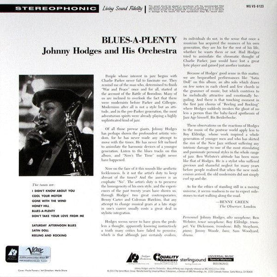 Johnny Hodges - Blues A Plenty (2LP, Mono, 45RPM, 200g) - AudioSoundMusic