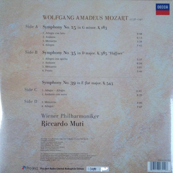 Mozart - Symphonies Nos. 25, 35 & 39 - Riccardo Muti (2LP) - AudioSoundMusic