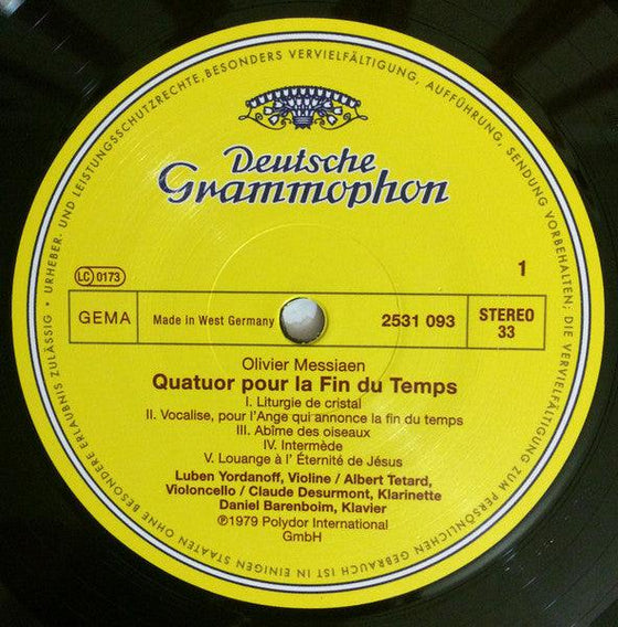 Olivier Messiaen – Quatuor Pour La Fin Du Temps - Daniel Barenboim, Albert Tetard, Claude Desurmont, Luben Yordanoff - AudioSoundMusic