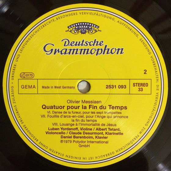 Olivier Messiaen – Quatuor Pour La Fin Du Temps - Daniel Barenboim, Albert Tetard, Claude Desurmont, Luben Yordanoff - AudioSoundMusic