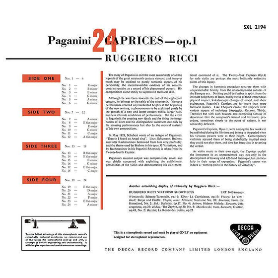 Paganini - 24 Caprices - Ruggiero Ricci (2LP) - AudioSoundMusic