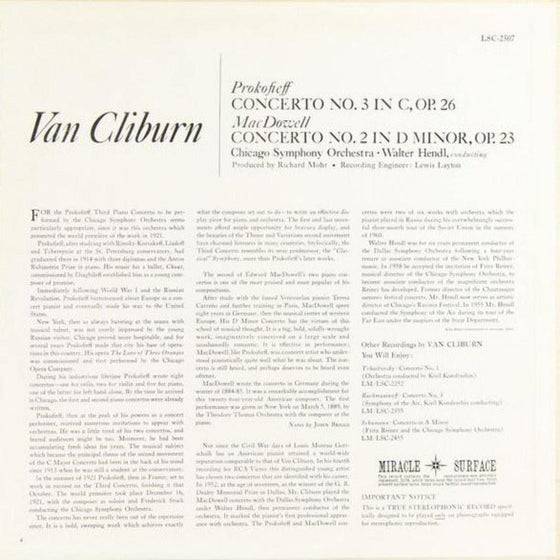 Prokofiev – Concerto n°3 & MacDowell - Concerto n°2 - Walter Hendl & The Chicago Symphony Orchestra (Limited numbered edition - Number 140) - AudioSoundMusic