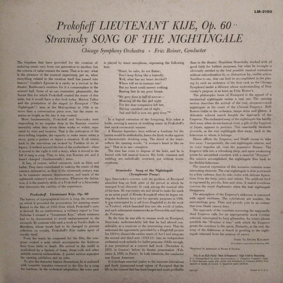 Prokofiev - Lieutenant Kije - Stravinsky - Song Of The Nightingale - Fritz Reiner - Chicago Symphony Orchestra (200g) - AudioSoundMusic