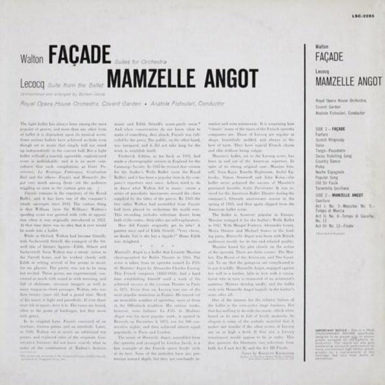 Walton – Façade & Lecocq - Mamzelle Angot - Anatole Fistoulari (200g) - AudioSoundMusic